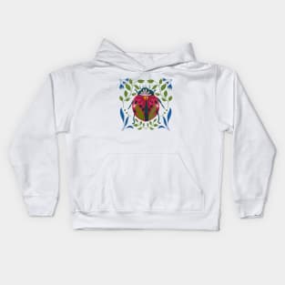 Whimsical Ladybug Insect Art with Flowers and Leaves Kids Hoodie
